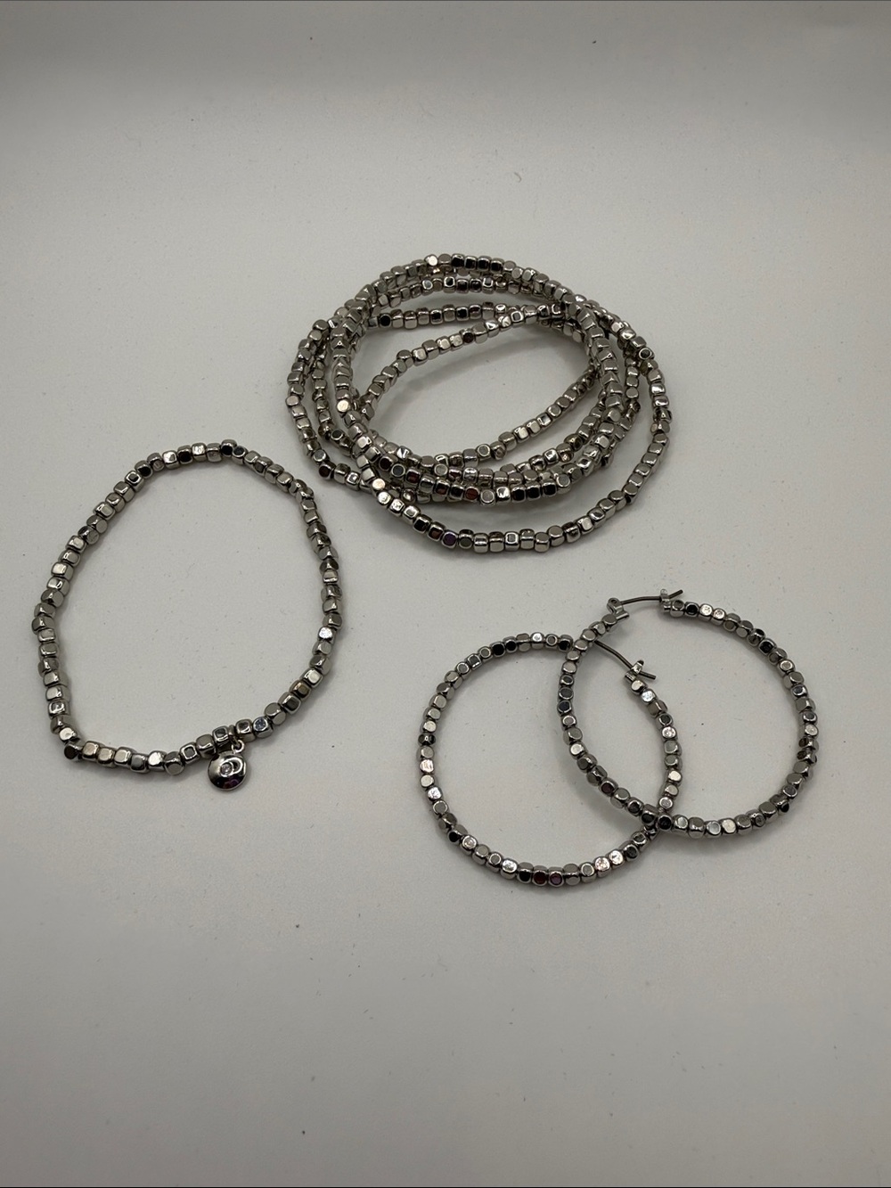 J. Crew Silver Beaded Hoop Earrings and Bracelet Set - Women’s Jewelry